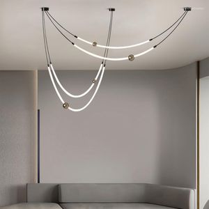 Lampes suspendues lampes à LED modernes ligne d'art nordique lampe suspendue pour salle à manger/salon décoration de la maison luminaire