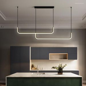 Hanglampen moderne led lijnlamp voor eetkamer keukeneiland minimalistisch ontwerp binnen zwart hangende kroonluchter verlichting armatuur