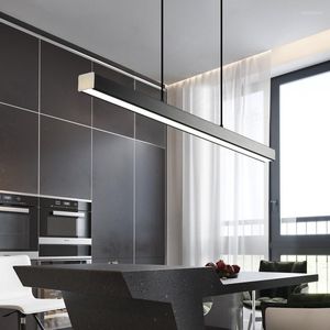 Hangende lampen moderne led lineair licht dineren droplight wit zwart houten lamp lang ophangend voor kantoorarmaturen