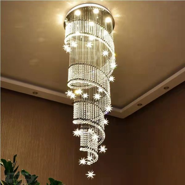 Lampes suspendues LED moderne longue spirale météore douche cristal escalier lustre éclairage couloir créatif restaurant suspendus luminaires