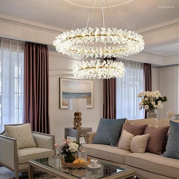 Lámparas colgantes modernas LED Lustre flor candelabros de techo de cristal lámpara nórdica de lujo comedor sala de estar luz colgante decoración de dormitorio