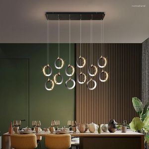 Lampes suspendues Moderne LED Restaurant Plafond Multi Tête Circulaire Intelligent Lustre Éclairage Intérieur Salon Chambre Paquet