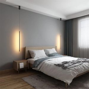 Hanger lampen moderne led rgb lichten slaapkamer bedkamer bed tv -muur achtergrond geometrie lijn strip hangende verlichtingsarmaturen