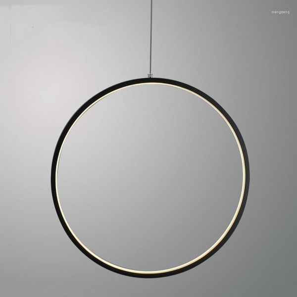 Lampes suspendues Moderne LED Anneau Lumières Ronde Cercle Lampe Pour La Maison Salon Éclairage Intérieur Noir Luminaire Suspendu