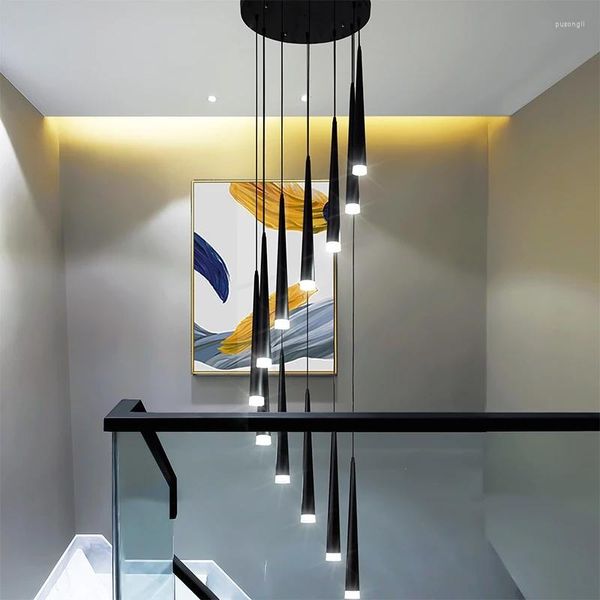 Lámparas colgantes, lámpara de araña Led moderna para escaleras, iluminación Simple, apartamento dúplex, Villa El Rotati, lámpara colgante larga, luz colgante decorativa