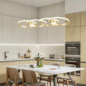 Lampes suspendues éclairage moderne LED lustre plafonnier lampe suspendue minimaliste maison anneaux couleur or
