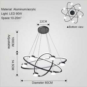 Lámparas colgantes Luces modernas Aluminio negro 6 cabezas 3 vueltas Alambre lineal Colgante Iluminación fija para sala de estar Comedor Anillo de brillo