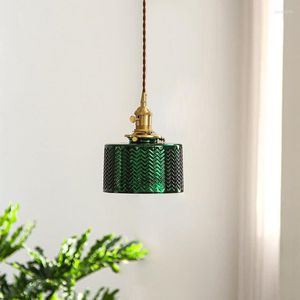 Lampes suspendues Plafond de lumières modernes pour la décoration de salle à manger de chevet Led Suspension en verre clair vert AC 90-240 V