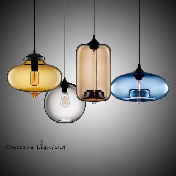 Lampes suspendues lumières modernes lampe suspendue en verre coloré Loft Vintage lampe à main industrielle pour salle à manger cuisine luminaires à la maison