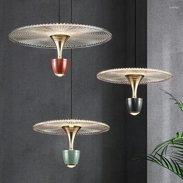 Lámparas colgantes Luces modernas Creativo Minimalista Flying Hanglamp Redondo Agua Grano Vidrio Decoración de la habitación Cocina Mesa de comedor Iluminación