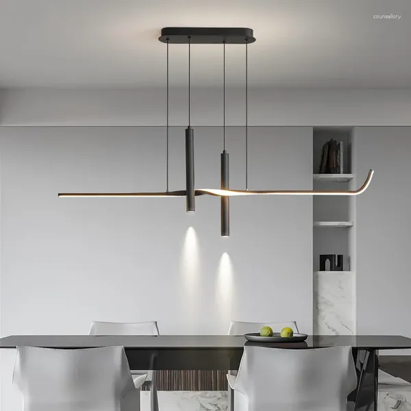 Lámparas colgantes Luces modernas Lámpara colgante LED Mesa Luz lineal larga con focos Iluminación de isla de cocina para accesorios de comedor