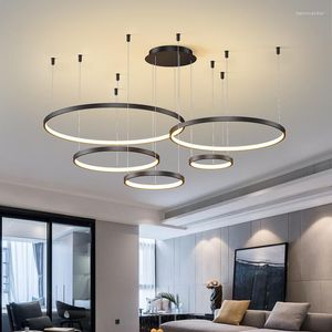 Hanglampen moderne lichten woonkamer eetkamer cirkel ringen acryl aluminium body led plafondlamp huis indoor verlichting armaturen