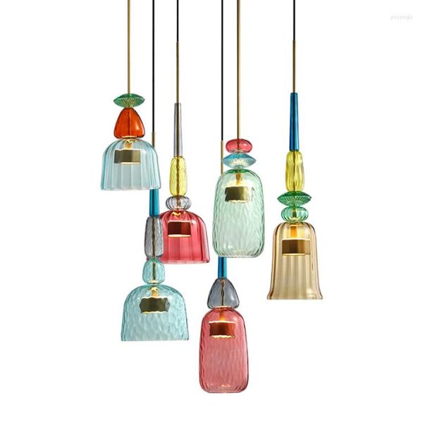 Lampes suspendues lumières modernes couleur nordique bonbons chambre chambre d'enfants tête unique verre suspendu décor à la maison luminaires Macaron