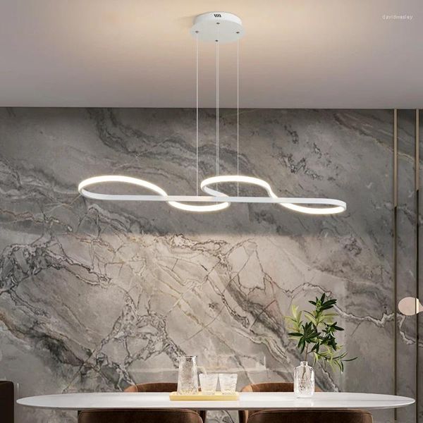 Lampes suspendues Ligne moderne Table à manger LED Lampe Blanc Minimaliste Pour Cuisine Salon Lustre Décor À La Maison Éclairage Lustre Luminaire