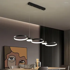 Lampes suspendues Lustre de salon moderne Simple Hall d'entrée Chambre à coucher Éclairage LED Anneau noir Luminaire intérieur