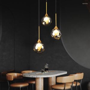 Lampes suspendues salon moderne lampe en verre fumée gris ambre abat-jour 3 lumières Haning pour cuisine îles Bar éclairage