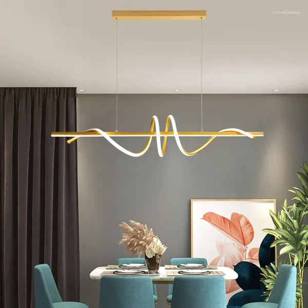 Lampes suspendues Lampe LED moderne longue rotation avec télécommande or pour salle à manger cuisine table basse décor à la maison lustres luminaires