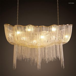 Lampes suspendues moderne de luxe en aluminium chaîne gland lampe pour El Restaurant argent tissu suspendus lumières intérieur éclairage décor