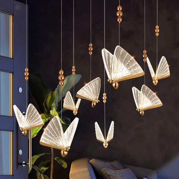 Lampes suspendues Moderne De Luxe Papillon Lumière Or Cristal Salon Décoration De La Maison Lustre Commercial Chambre Lampe À LED Pour Enfants