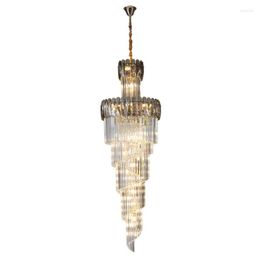 Lámparas colgantes de lámparas de cristal de lujo Lámpara de iluminación Lámina de gris ahumado/amber Spiral Lámpara de colgantes Cristal para El Home Decor E14