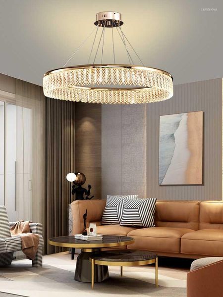 Lámparas colgantes Modern Luxury Crystal LED Chandelier Atmosphere Lámpara circular italiana Sala de estar Dormitorio Comedor Haning LightPendant