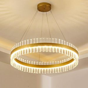 Lampes suspendues Moderne De Luxe Cristal LED Lampe Cercle Anneau Lustres Pour Cuisine Restaurant Salon Déco Luminaires Suspendus