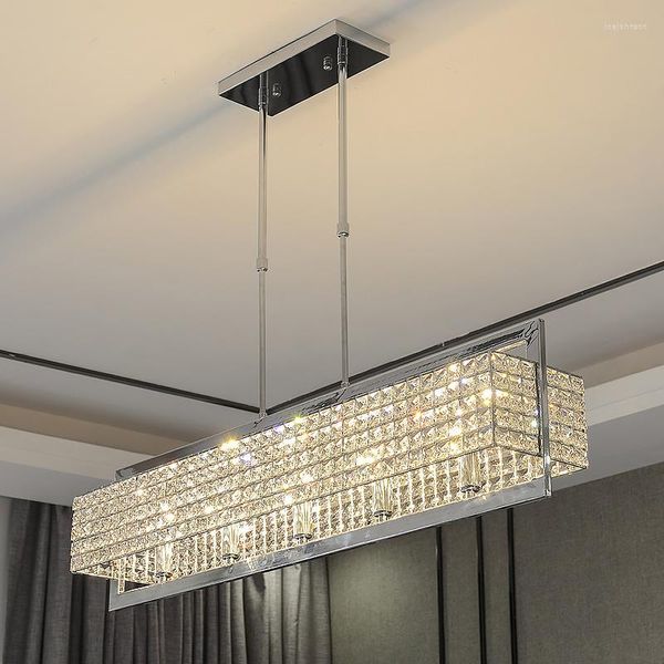 Lámparas colgantes Moderno Comedor de lujo E14 Luces LED Lustre recto Acero cromado K9 Lámpara colgante de cristal Accesorios de suspensión