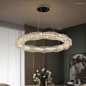 Lampes suspendues Moderne De Luxe K9 Cristal Led Dimmable Lumières Salon Salle À Manger Anneau Lampe Suspendue Lustre Suspendre Déco Luminaires