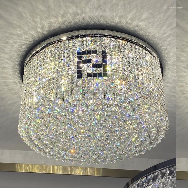 Lámparas colgantes Modern Luxury K9 Crystal LED Lámpara de araña de techo redonda Decoración para el hogar Luz Sala de estar Comedor Dormitorio Vestíbulo Cristal Lustre