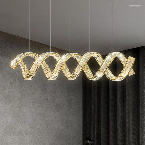 Lámparas colgantes Luces LED de lujo modernas Onda Acero Lustre Lámpara de cristal Mesa de comedor Suspender Accesorios de iluminación de interior