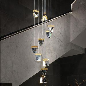 Hanglampen moderne luxe lrystal led trap kroonluchter woonkamer wenteltrappenhang hangende licht dineren gouden verlichting armatuur