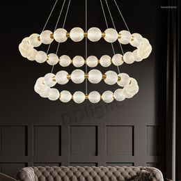 Lampes Suspendues Moderne De Luxe Collier De Perles Anneau Tout Cuivre LED Plafond Lustre Éclairage Salon Lampe Chambre Lumière Lustre Décor