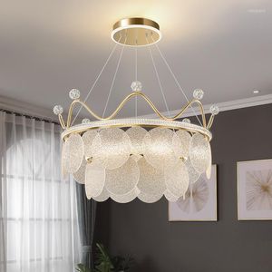 Lampes suspendues Moderne De Luxe Romantique Led Dimmable Lumières Salon Verre Or Lampe Lustre Cristal Couronne Suspendue