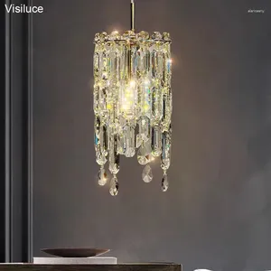 Lampes suspendues Mini lustre en cristal moderne lumière pour cuisine île couloir entrée chambre chevet or lampe de luxe