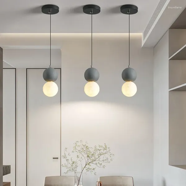 Lampes suspendues Mini LED modernes lumières salle à manger chevet lampe de chevet blanc lune boule cordon réglable noir 110-240V