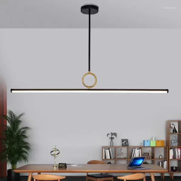 Lampes suspendues Lustre de salle à manger minimaliste moderne Creative Bar Personnalité Straight Living LED Lighting