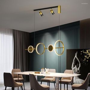 Lampes suspendues Lustre LED minimaliste moderne avec projecteur Table à manger Cuisine Bar Comptoir Décoration Éclairage intérieur Noir Or