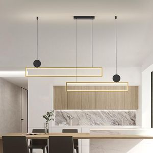 Hanglampen modern minimalistisch LED -restaurant Kroonluchter Noordse gouden stripontwerp Persoonlijkheid Woonkamer Bar Interieur Decoratielamp