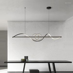 Hanglampen Modern Minimalistisch Restaurant Kroonluchter Art Light Luxe Nordic Roestvrijstalen lijnvormige toog