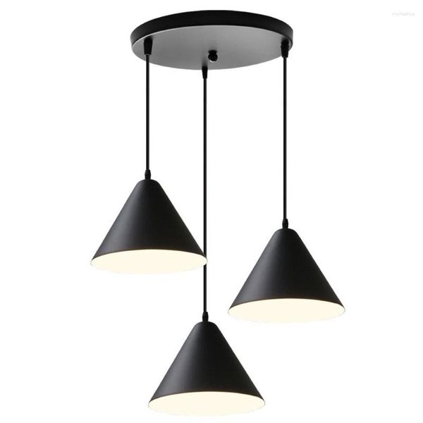 Lámparas colgantes Modern Nordic Lights Simple Black Minimalista Hanging 3 cabezas E27 Edison Bulbo para dormitorio de comedor de cocina