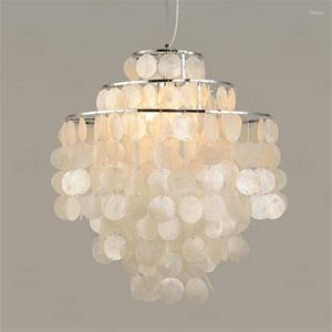 Lampes suspendues modernes nordiques coquillage lumières coquille blanche luminaire suspendu E27 3 couches lampe de bricolage pour la décoration intérieure