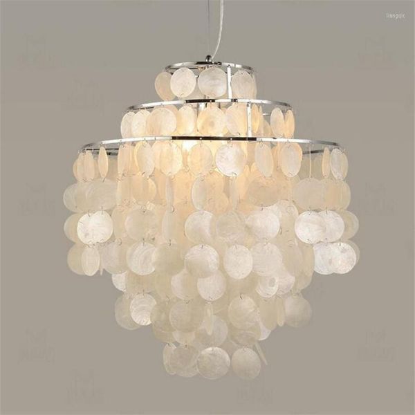 Lampes suspendues modernes nordiques coquillage lumières coquille blanche luminaire suspendu E27 3 couches lampe de bricolage pour la décoration intérieure