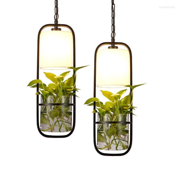 Lampes suspendues Lustre en verre de plante moderne Restaurant chinois Bar d'étude Balcon Personnalité créative Fer décoratif et lanternes