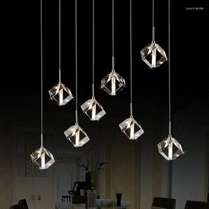 Lampes suspendues Lampe suspendue en cristal rectangulaire moderne Restaurant LED lampe à main pour salle à manger/salon El luminaires de décoration industrielle