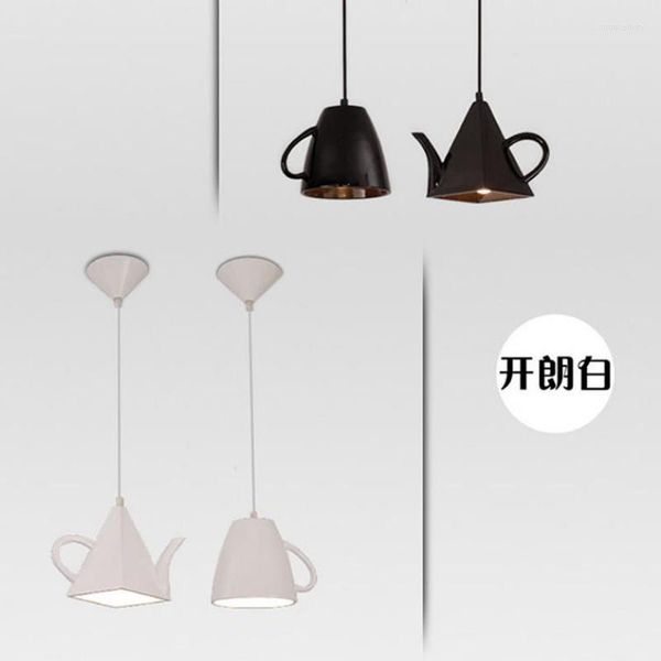 Lampes suspendues théière en résine moderne lumières tasse à thé lampe bar/café éclairage E27 tête unique blanc/noir/rouge décoration de la maison gratuit