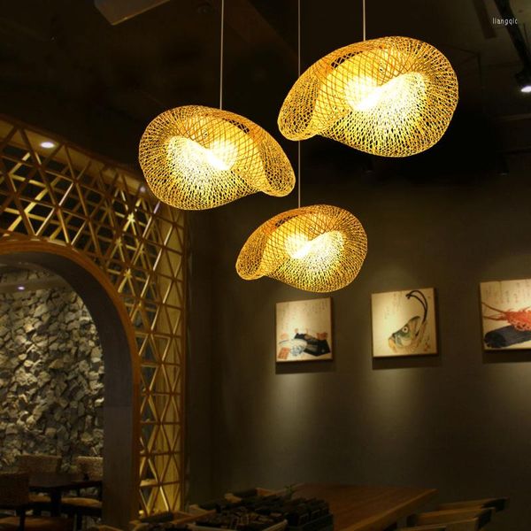 Lampes suspendues Restaurant moderne bambou LED lumières lampe en bois salle à manger salon toilettes suspendu Loft Vila cuisine maison lumière