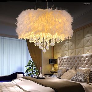 Pendants lampes modernes plume romantique k9 lustre en cristal table ￠ manger int￩rieure suspendu luminaire pour chambre ￠ coucher dingi dingi