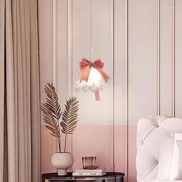 Lámparas colgantes moderna romántica princesa habitación rosa arco lámpara de cristal LED linda niña dormitorio luces de suspensión