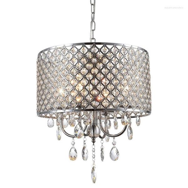 Lampes suspendues Lampe ronde moderne en perles de cristal 40cm Chrome et lustre suspendu E14 à 4 lumières pour salon chambre