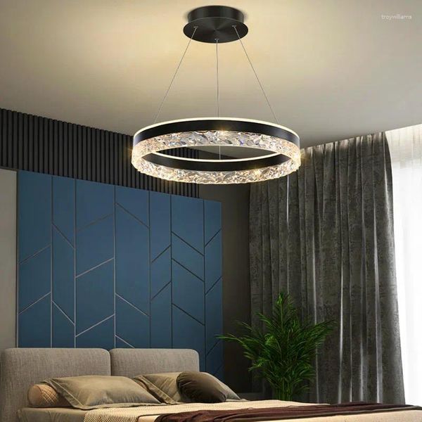 Lámparas colgantes Anillo redondo moderno LED Lámpara de araña Control remoto para sala de estar Comedor Cocina Isla Dormitorio Diseño Luz colgante